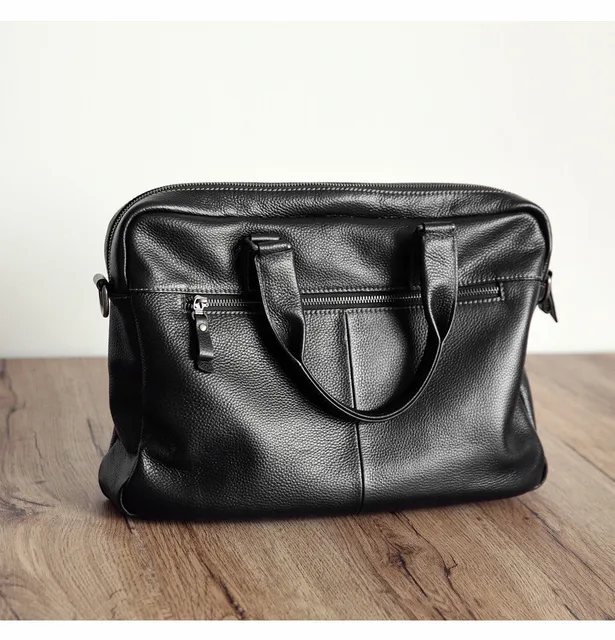 2018 nowy naturalny Cowskin 100% prawdziwej skóry męskie Aktówka moda duża pojemność torba biznesowa czarny mężczyzna ramię Laptop Bag -