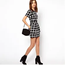 Черные белые клетчатые женские летние рабочие платья размера плюс XS-2XL повседневные женские офисные платья карандаш D640