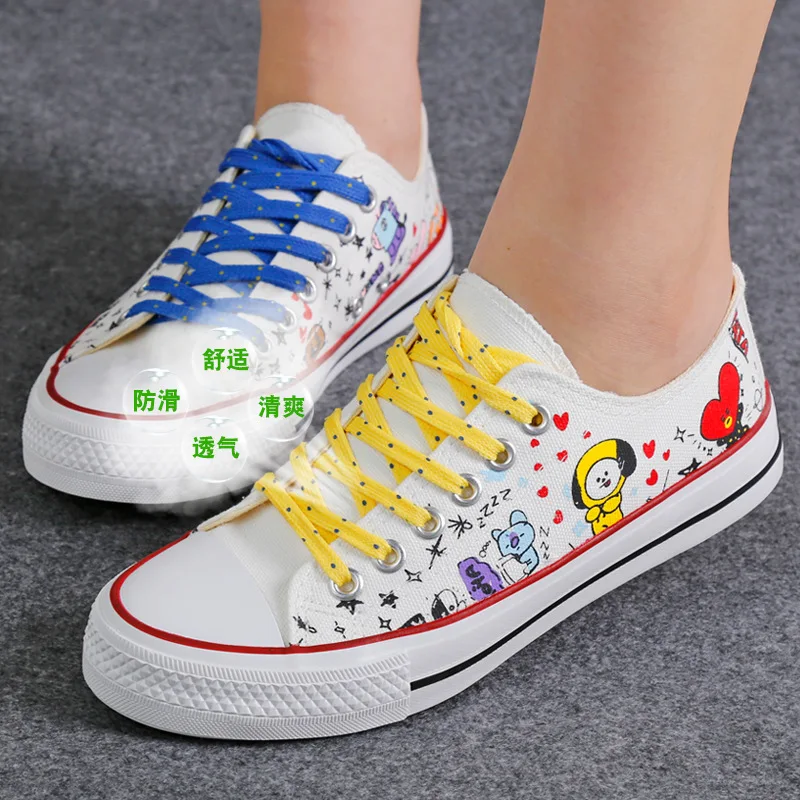 Unisex Fashion KPOP BTS  BT21 Canvas Shoes  High Top Flat 