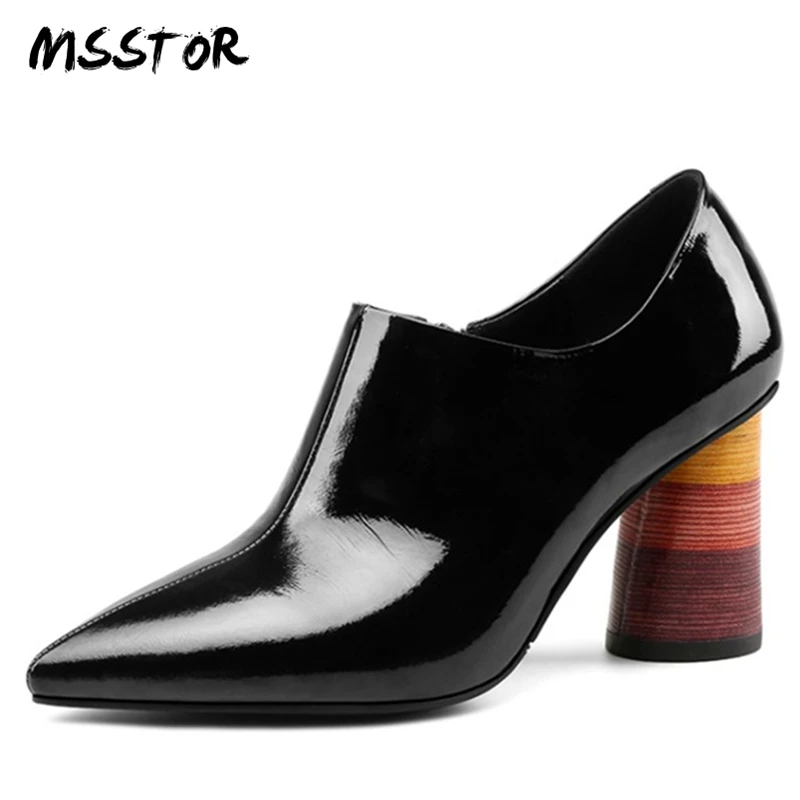 

MSSTOR Colors Heel Ankle Boots For Women Plus Size 33-43 Round Heels Genuine Leather Spring Ladies Shoes Pointed Toe Women Pumps
