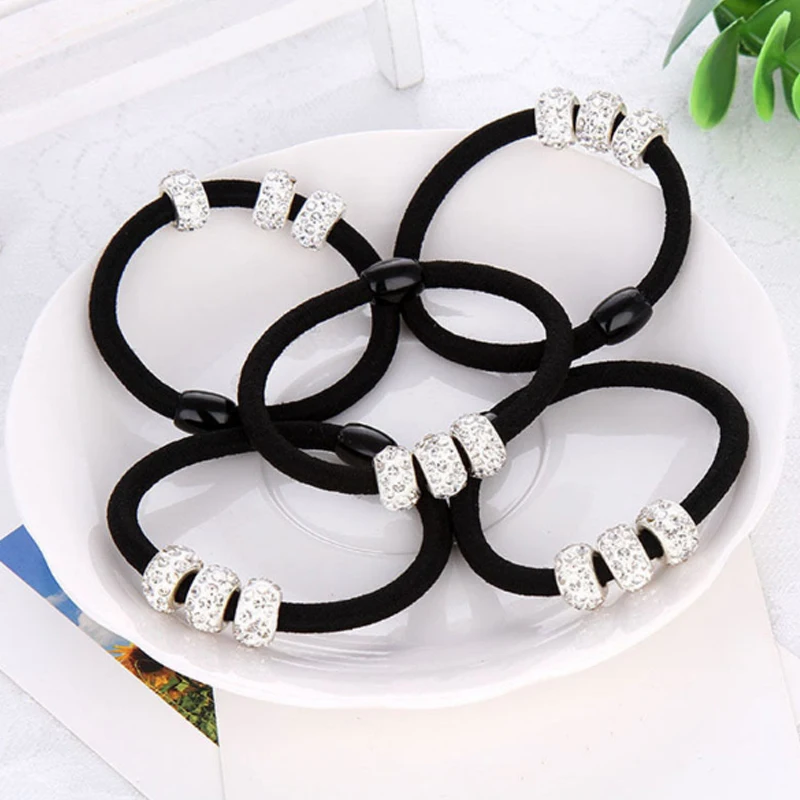

Hot 5pcs/lot Women Three Lovely Full Crystal Ball Elastic Hair Ropes Ponytail Holder Alloy Hair Bands Hair Tie Ornaments