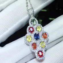 Сапфировое Ожерелье Подвеска натуральный настоящий сапфир серебро 925 пробы 0.35ct* 9 шт драгоценный камень ювелирные изделия# J18122806