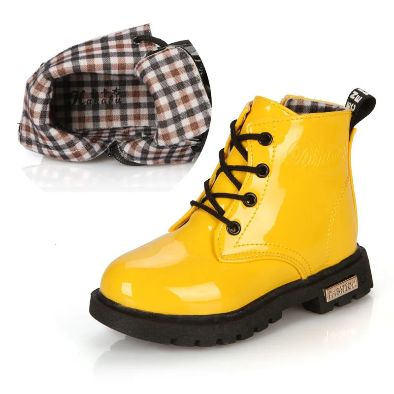 Детская обувь зимние сапоги из искусственной кожи водонепроницаемые резиновые кроссовки весна осень зима дети обувь Мальчики обувь для девочек - Цвет: autumn yellow