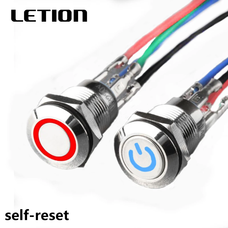 

1PCS LED bulb night light button switch 12mm instantaneous self-reset flat metal switch waterproof wholesale