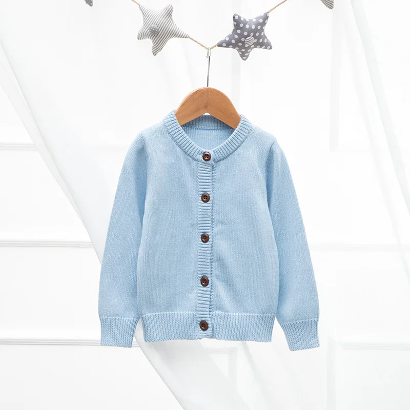 Детский вязаный кардиган, Осенний Детский свитер, одежда для мальчиков, детские свитера, кардиган для маленьких девочек, однобортная куртка - Цвет: sky blue