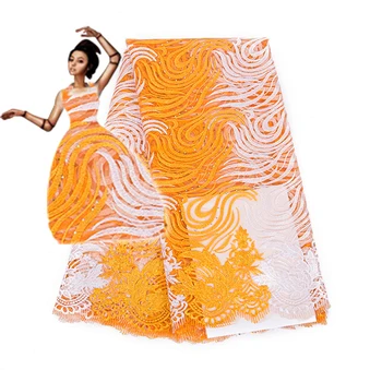 

New design French lace bridal Embroidered tulle lace fabric African Lace Fabric. Latest Nigerian Laces FC1627 orange
