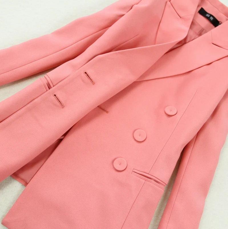 Women's suits 2019 autumn new women's large size double-breasted pink suit jacket bag hip split half-length skirt two-piece