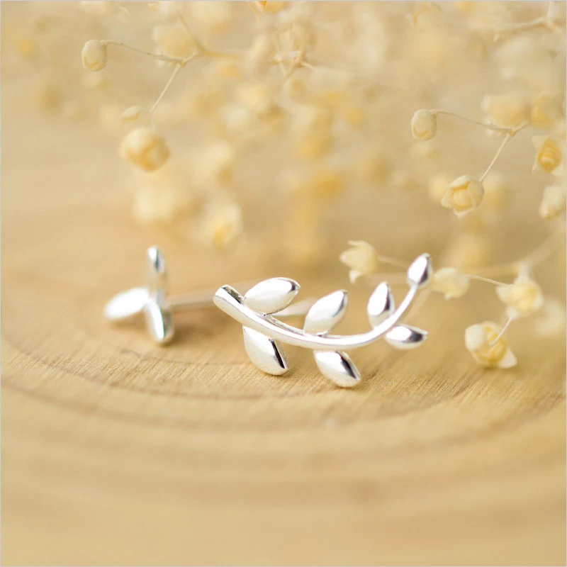 MloveAcc 925 пробы серебряные Асимметричные листья оливковой ветви серьги-гвоздики для женщин девочек ювелирные изделия из стерлингового серебра Brincos