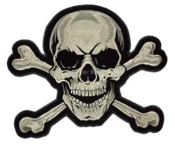 

5" XL Large SKULL & CROSSBONES ROCKABILLY Embroidered Back Patch Iron On Sew On Motorcycle Biker Vest Leather Jacket Back