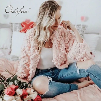 

Ordifree 2018 Autumn Winter Women Knitted Cardigan Casual Christmas Jumper Pink White Thick Warm Female Sweater Cardigan
