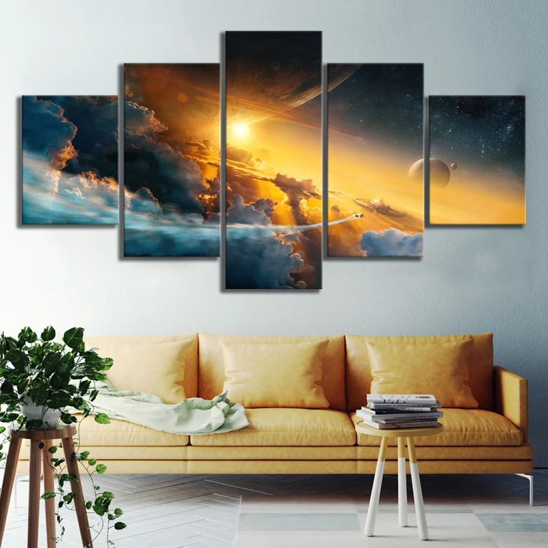 

5 Pieces Canvas Painting Fantasy Space Landscape Wall Art Home Decor For Living Room Printed Pictures Artwork Poster Scenery