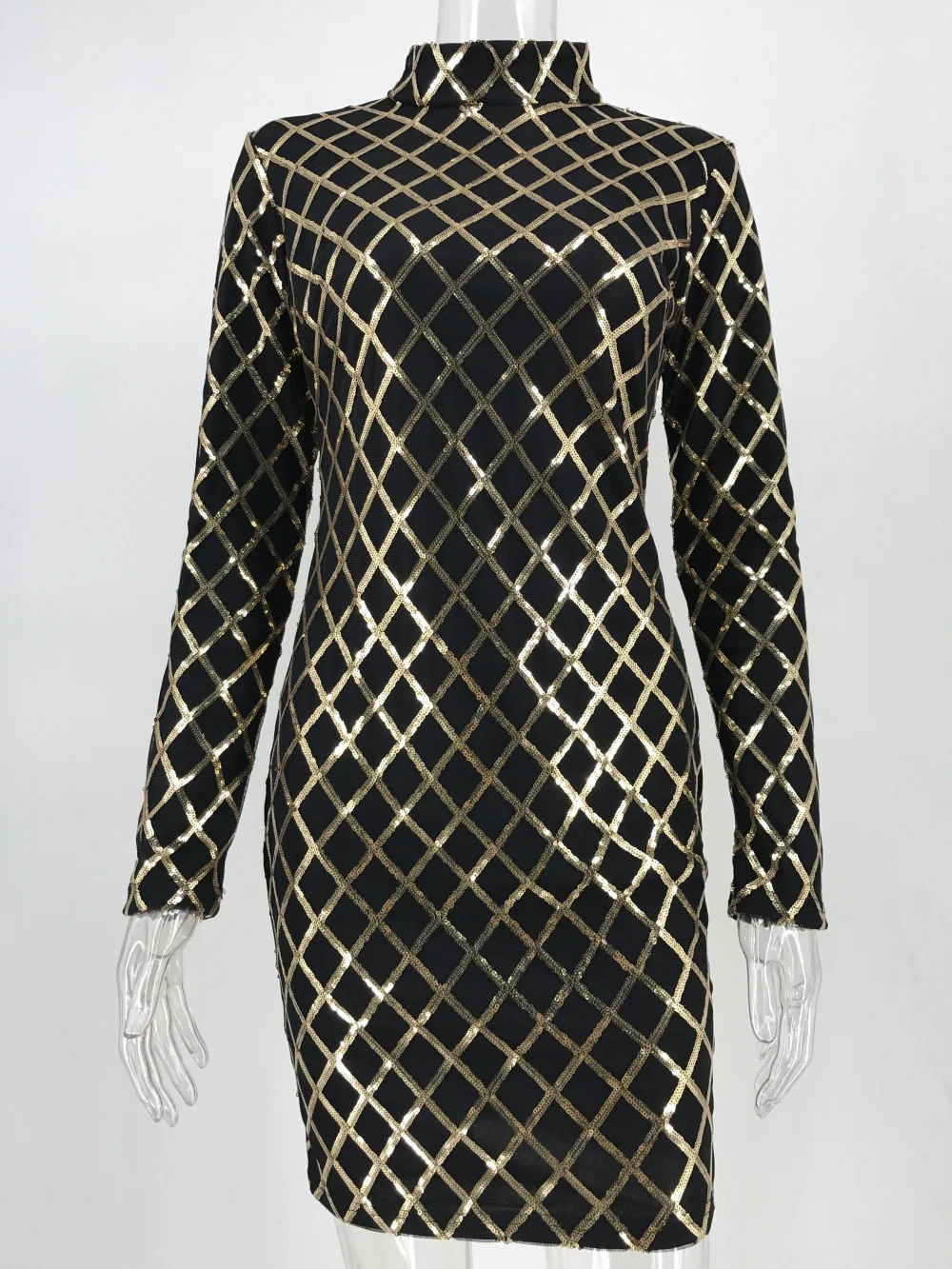 Сексуальное черное Золотое клетчатое платье с блестками для женщин; сезон весна-осень; вечерние платья с длинным рукавом; элегантное Клубное винтажное платье; Vestidos; Лидер продаж