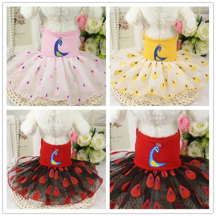

New Dog Dress Pets Dogs Puppy Cats Princess Peacock Lace Dress Pets Costume XS/S/M/L/XL 3 Colors Wholesales