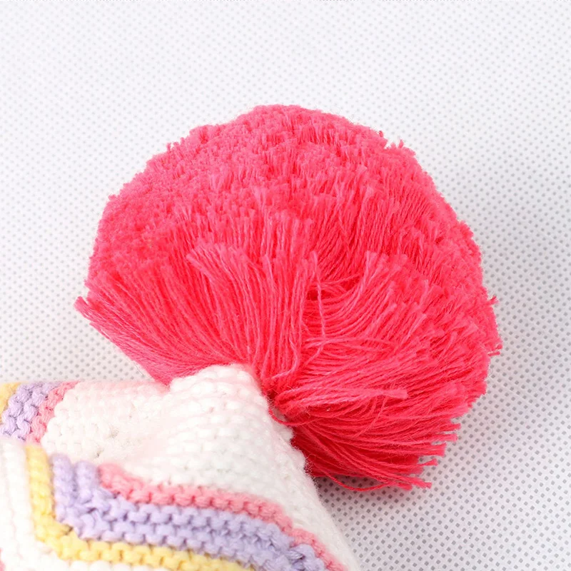 Rainbow Stripe Baby Beanies Warm Hat Winter Thick Crochet Cotton Infant Girls Caps High Quality Comfortable with Pompom 2019 New (6)