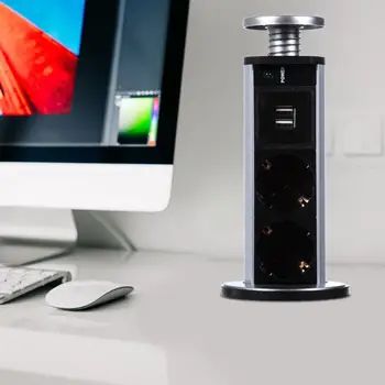 

220V 16A EU Electrical 3 Plug Socket 2 USB Hidden Pop Up Electrical Socket Power Kitchen Table 2 charge USB for Countertops Work