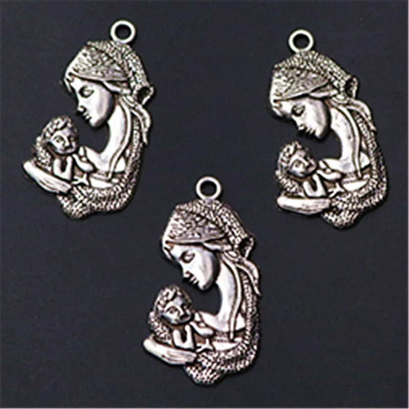 

WKOUD 8pcs Antique Silver Mother's Baby Charm Necklace Earrings DIY Retro Metal Jewelry Alloy Pendants A1092