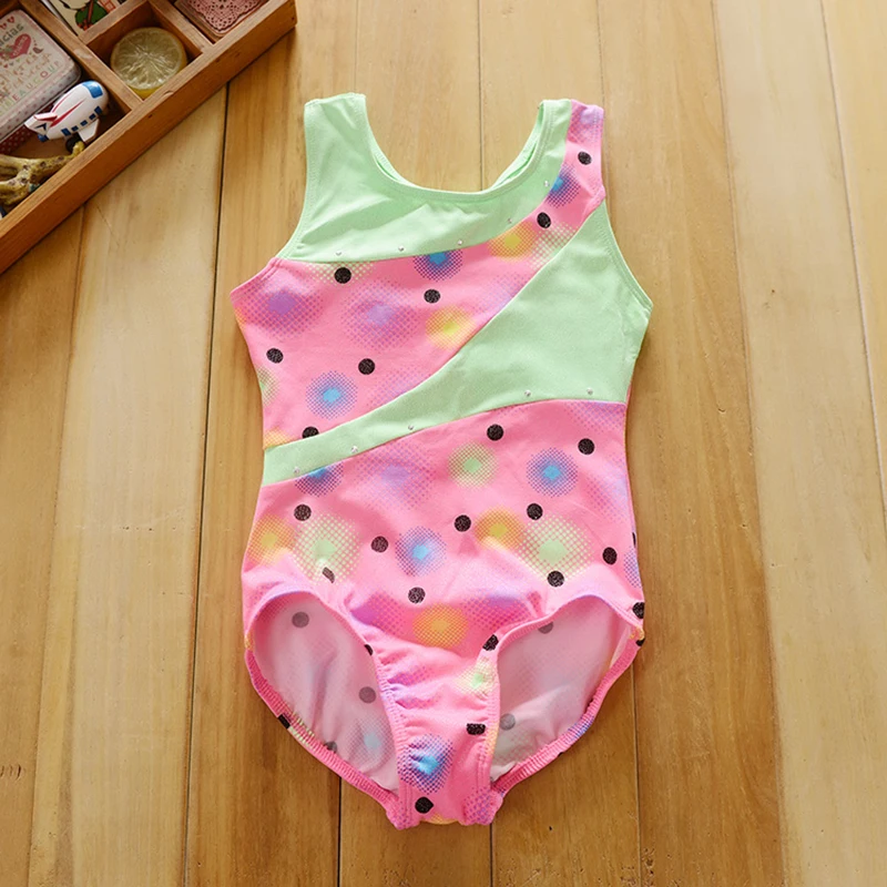 gymnastics leotard for girls mint pink dot printing leotard for gym and