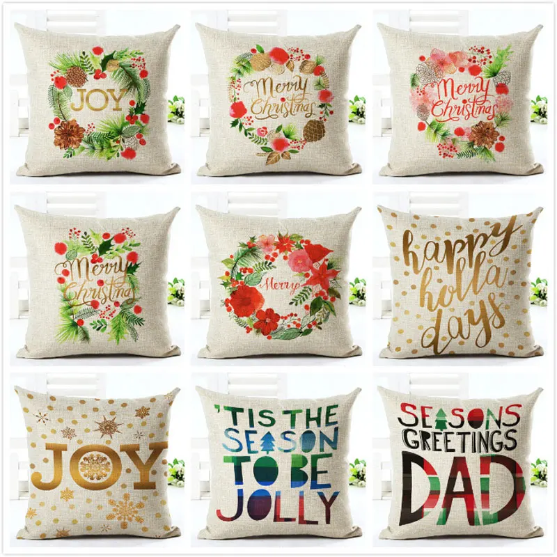 2019 سنة جديدة سعيدة عيد ميلاد سعيد الزينة للمنزل مكتب سيارة مقعد أريكة الوسائد مربع الكتان المخدة 45x45 سنتيمتر نافيداد