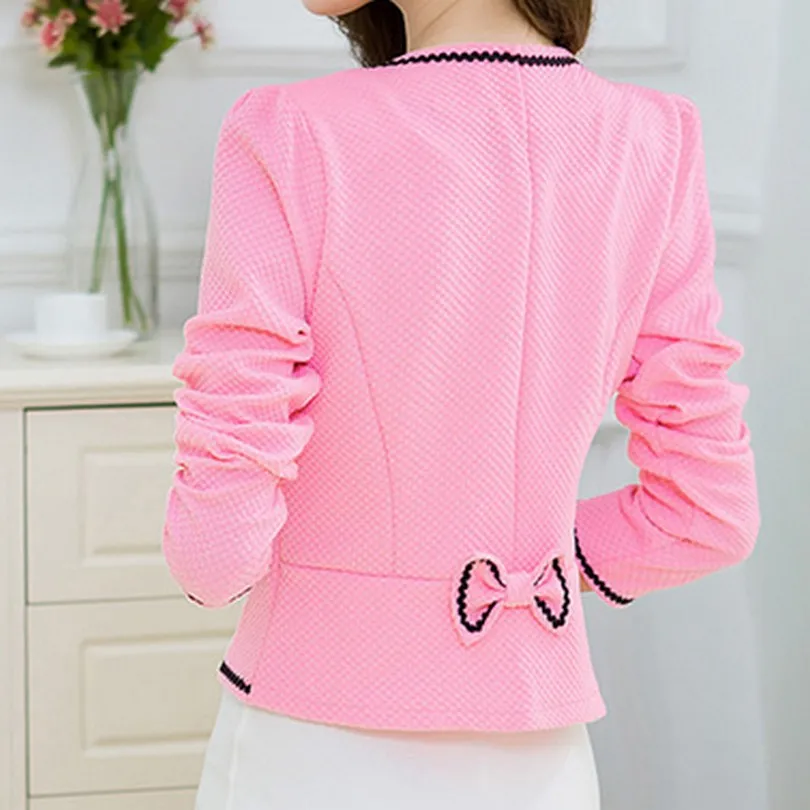 Elegant None Button Blazer Simple Style Solid Color Casaco Casual 2017 S-XXL Formal Jackets Big Size Round Neck Women Blazer