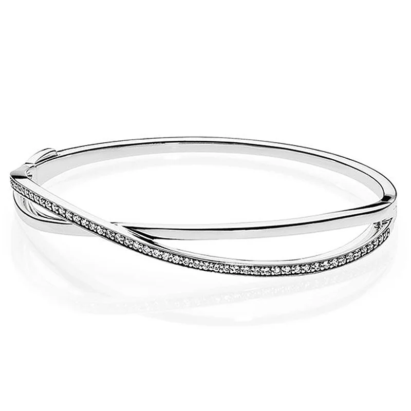 

Top Quality Starry Galaxy Entwined With Cubic Zirconia Bangle Bracelet Fit Bead Charm 925 Sterling Silver Bangle DIY Jewelry
