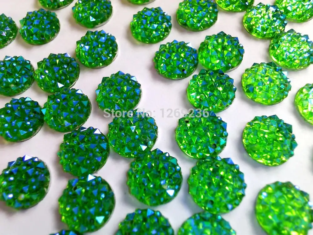 

Wholesale new Round 12mm Sew On Resin gREEN AB colour Crystal Rhinestone hand sewing stone for dress 150pcs