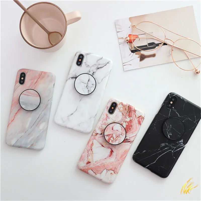 

Phone Holder Case For iPhone XS MAX X XR 8 7 Plus 6 6S Silicone Marble Airbag Bracket Case For iPhone 8 Plus 7 Stand Cover EEMIA