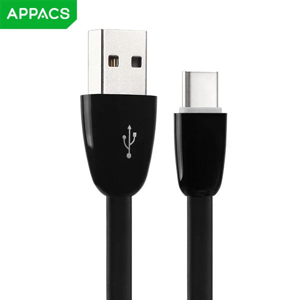 Кабель APPACS 1 MTPE usb type-C горячий высококлассный резиновый 5V2A кабель для быстрой зарядки данных для Nexus 5X/Xiaomi/Meizu/huawei/OPPO USB C - Цвет: Black