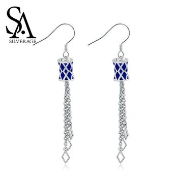 

SA SILVERAGE 925 Sterling Silver Magic.X Drop Earrings for Women Fine Jewelry Blue Color Long Silver 925 Earrings Women Brincos