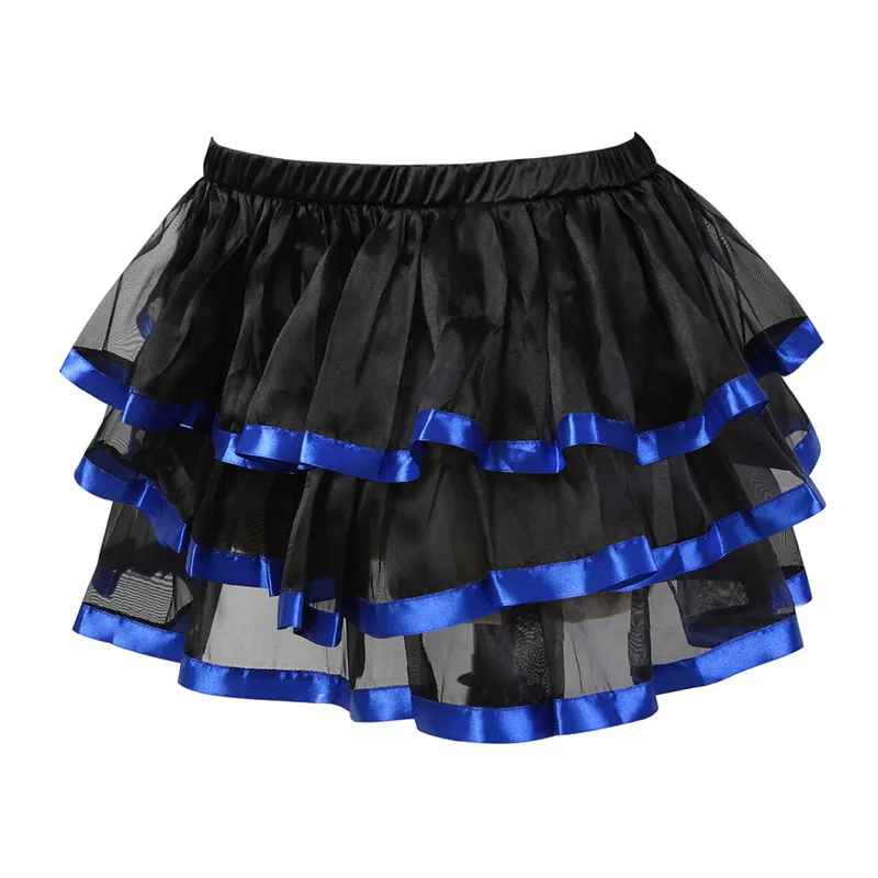 Синяя атласная отделка черная юбка из тюля для взрослых Лолита женское платье с юбкой-пачкой Нижняя юбка Сексуальная юбка в готическом стиле Плюс Размер Клубная одежда юбки для женщин s