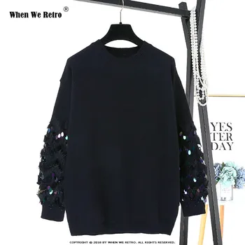 

When We Retro Plus Size Winter Thicken Oversized Knitted Sweater Women Loose Beading Pullover Female Warm Casual Jumper Top YC31