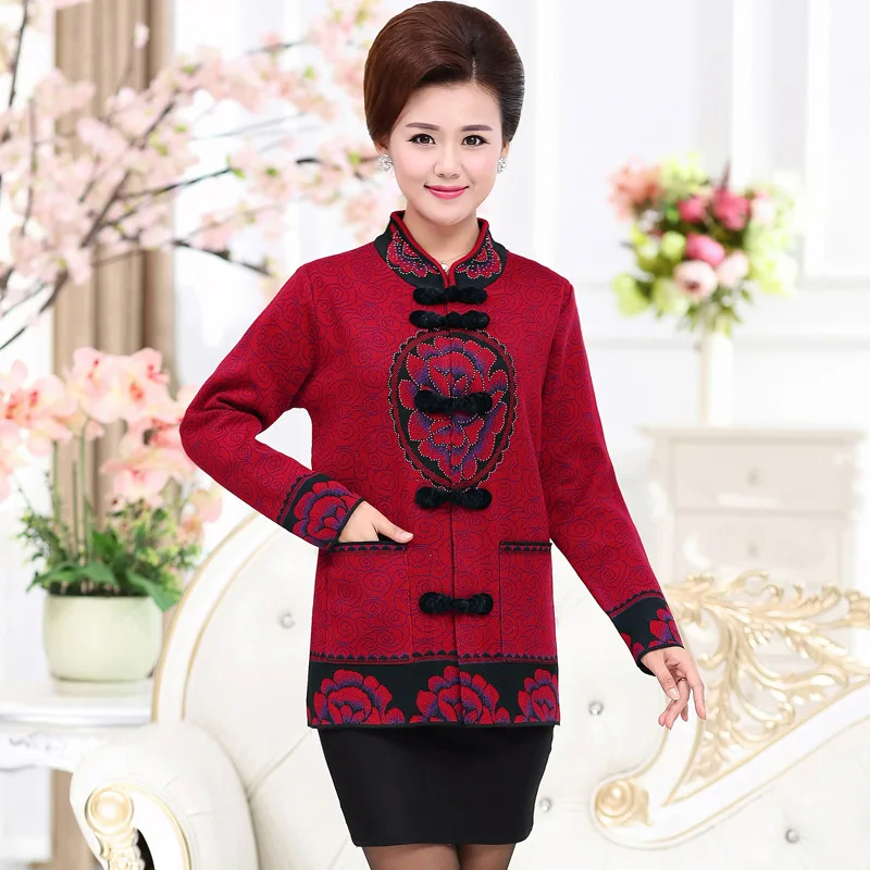 

NIFULLAN Middle Aged Mother Sweaters Grandma Wear Plus Size Tang Costumes Thick Women Cardigan Coat Long Sleeve Knitwear Top