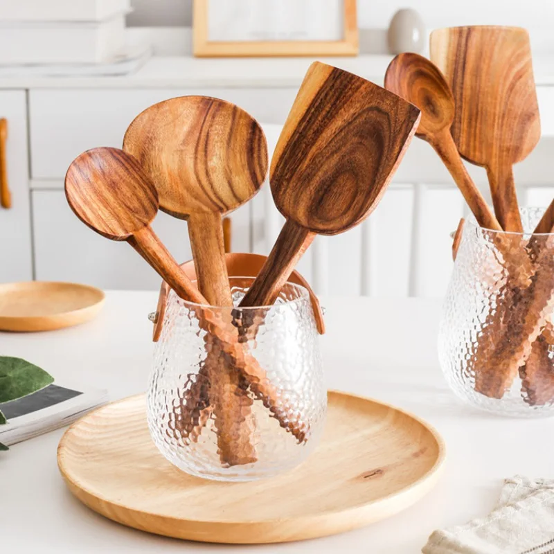

6 Types Kitchen House Food Salad Fork Spoon Natural Pattern Wonderful Flatware To Make Salad Good Gift For Mom