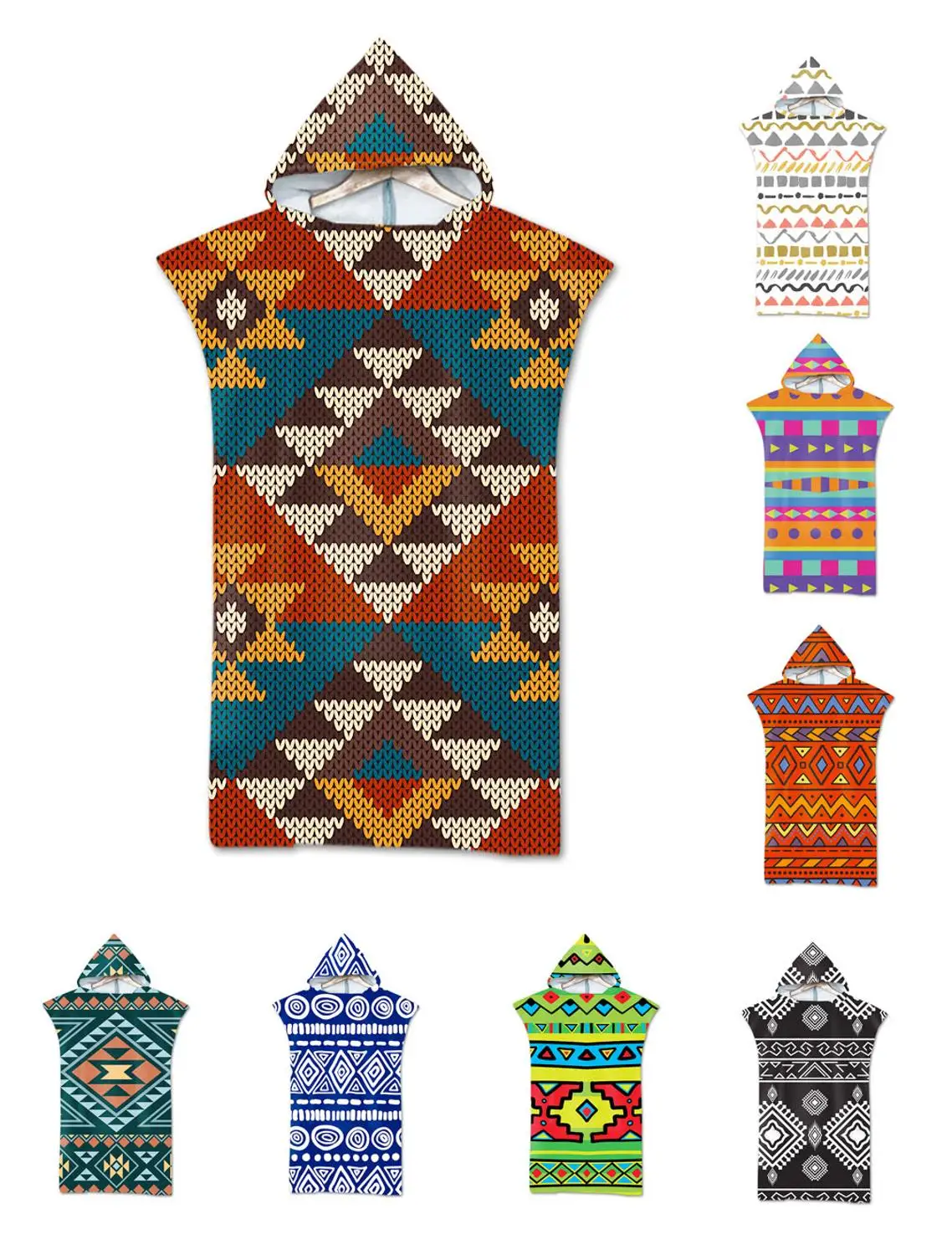 

Free shipping Novelty Gift Aztec Ethnic Bohemian Geometric Pattern Large Adult Poncho Hooded Swim Pool Bath Beach Towel