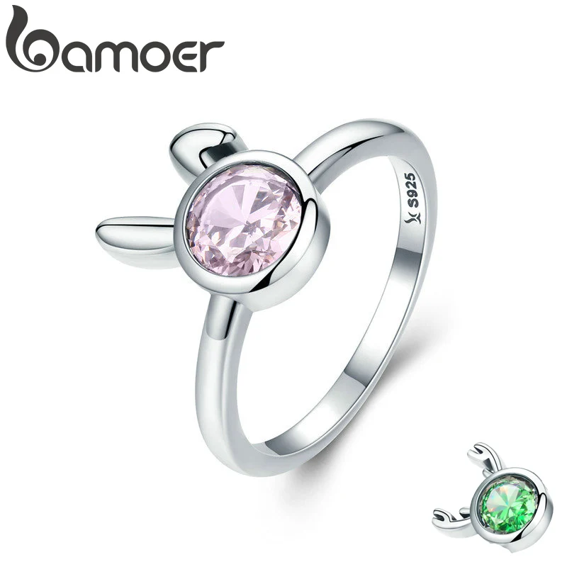 

BAMOER Genuine 925 Sterling Silver Cute Rabbit Ears & Deer Sparkling CZ Finger Rings for Women Sterling Silver Jewelry SCR243