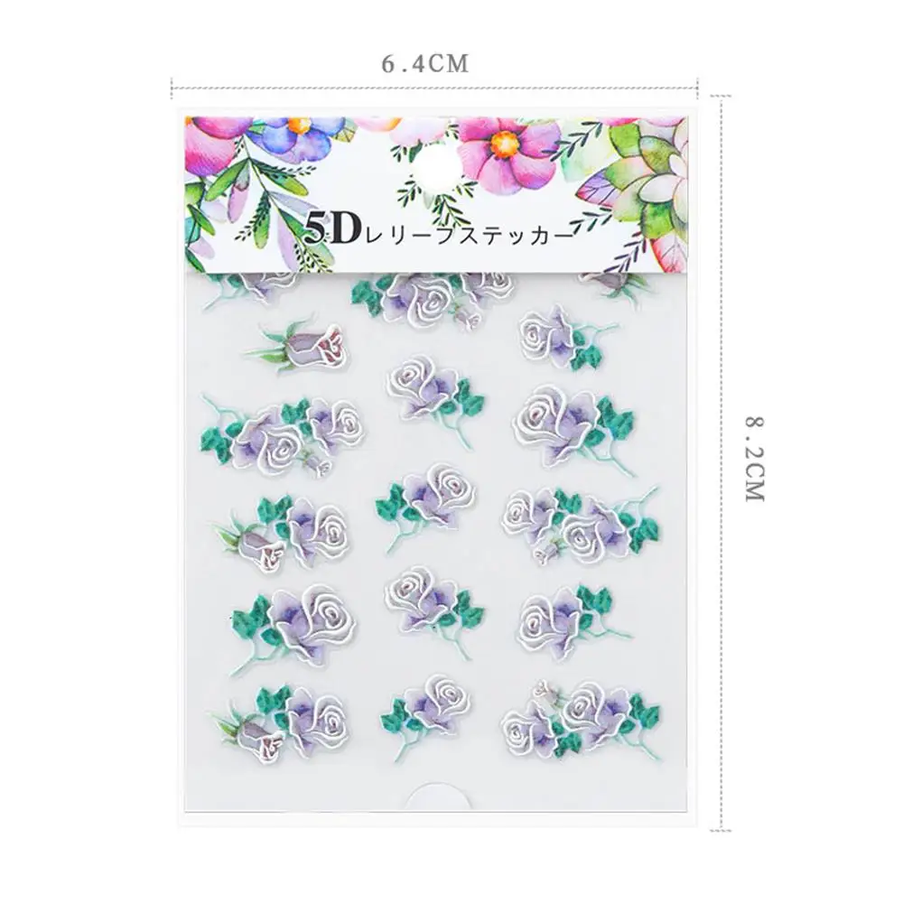 1 Sheet 3D Acrylic Embossed Flower Self Adhesive Nail Sticker Decal Slider Wrap Nail Art Decoration Manicurure Tools Accessories