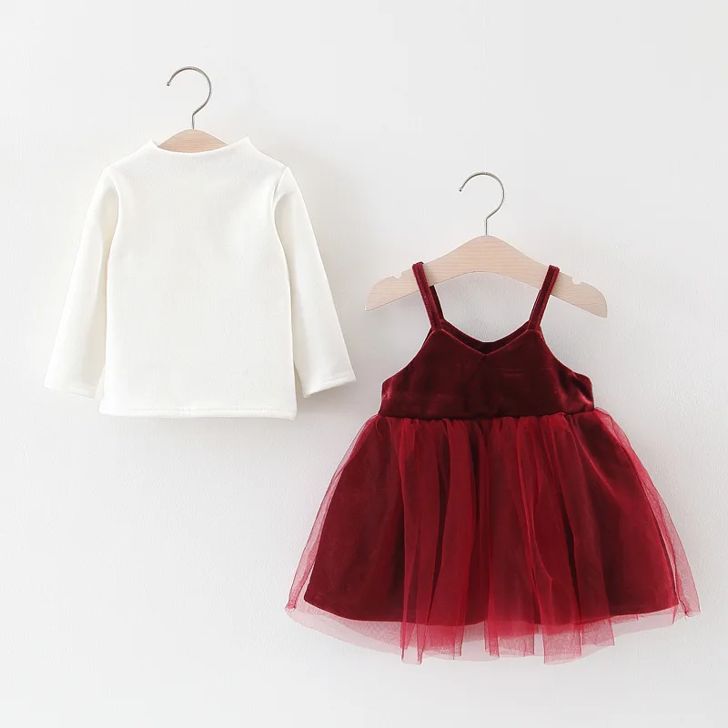

Little Girl Winter Clothes Baby Girls T-Shirts + Veil Overalls Baby New Born Princess Party Dresses Infant Sundress Warm Dress