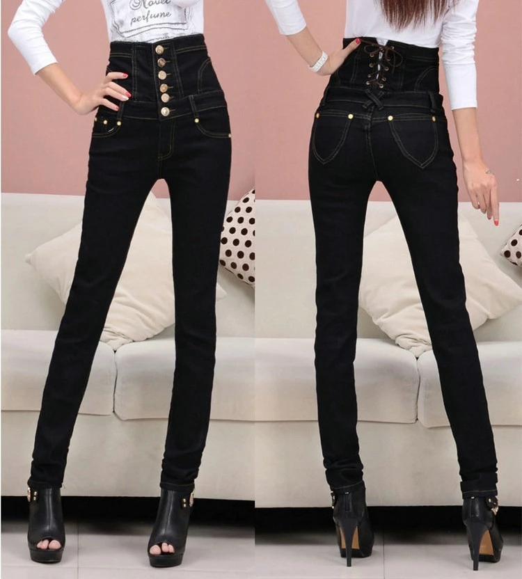 Slim High Waist Jeans Women Plus Size Denim Trousers Casual Single Breasted Bodycon Pencil Elastic Jeans Black DTY04 Slim High Waist Jeans Women Plus Size Denim Trousers Casual Single Breasted Bodycon Pencil Elastic Jeans Black DTY04