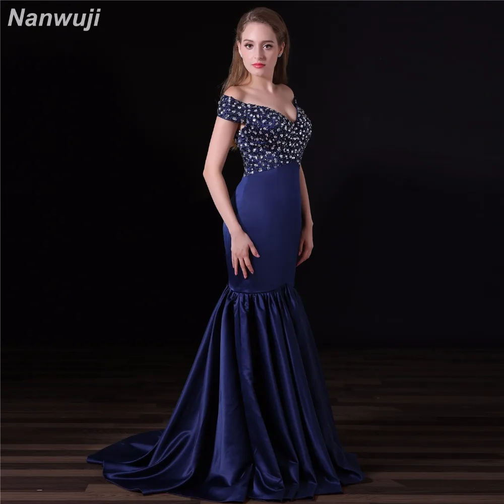 

Robe De Soi Sleeveless Mermaid Evening Dress 2018 Royal bLue Beadings Long Prom Dress Formal Long Dresses For Weddings