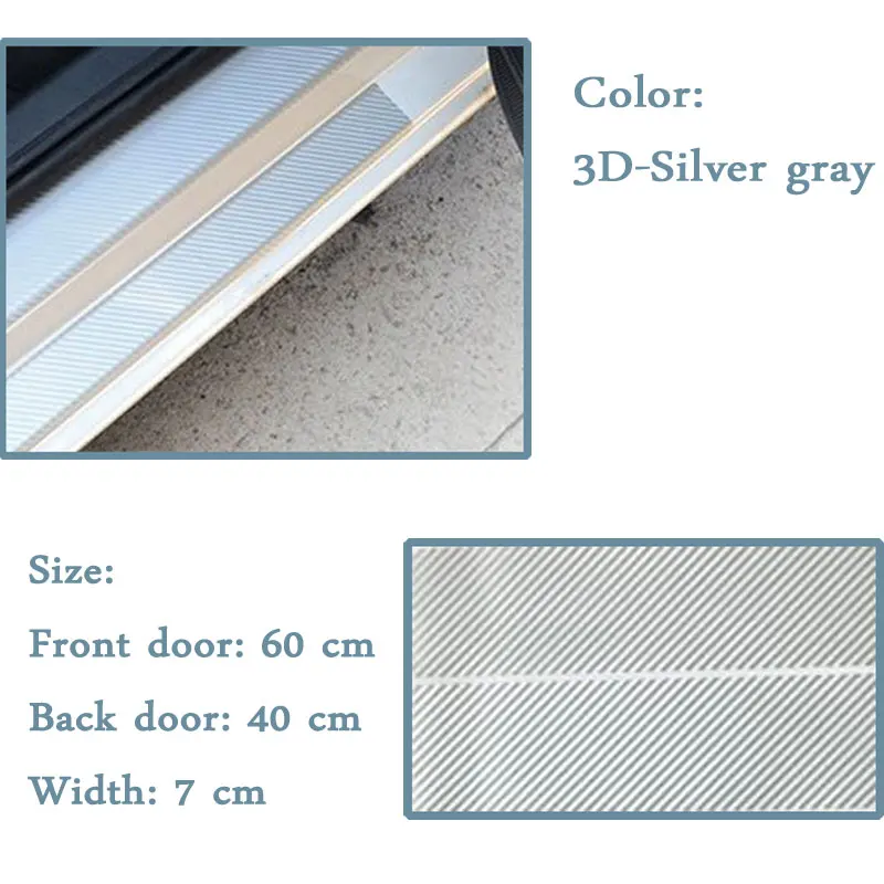 Atreus 3D 5D двери автомобиля порог Краш полосы углеродного волокна стикер для Nissan qashqai Citroen c4 c5 Chevrolet cruze aveo peugeot - Название цвета: 3D-Silver gray