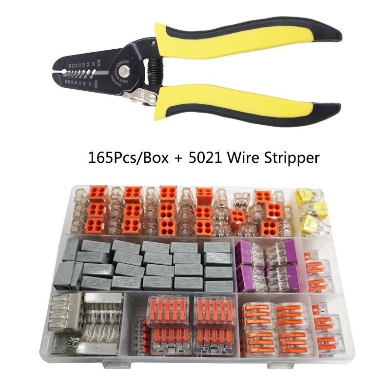 

165Pcs/Box Universal Compact Wiring Terminal Block,Mini Fast Connector Push-in Conductor, cable Connector Wire Connectors
