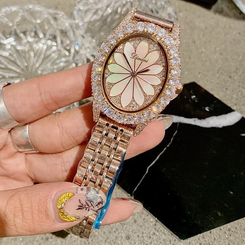 

Dropshipping Casual Steel Strap Ladies Watch Fashion Full Diamond Oval Quartz Women's Watch relogio feminino Gift for Women