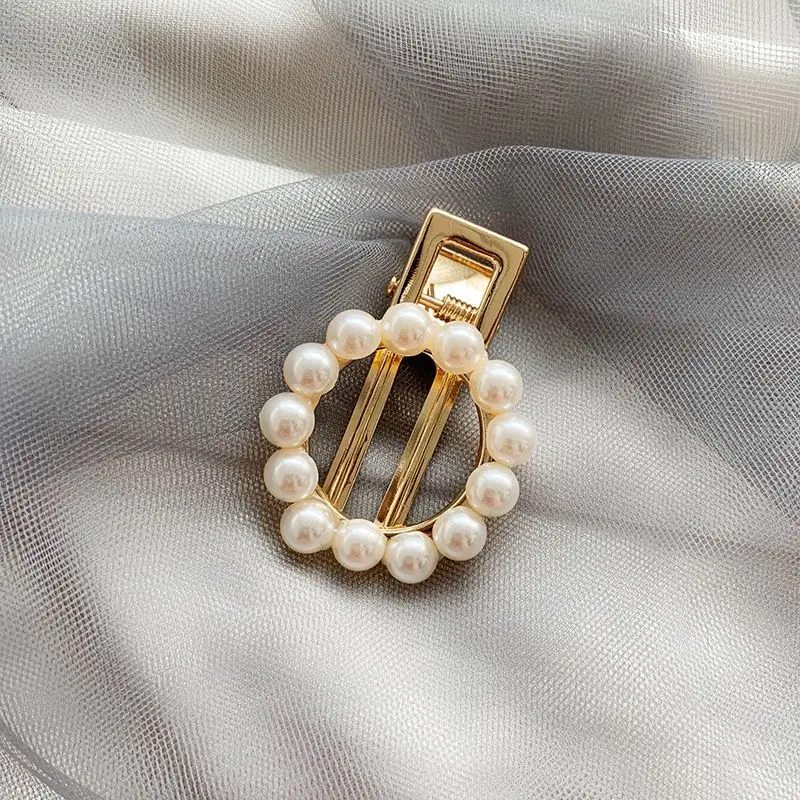 Fashion Pearl Hair Clip Geometric Rectangle Water Drop Hairpins Metal Gold Color Hair Styling Accessories