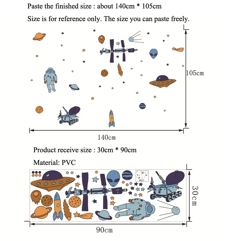 Космический корабль космическая ракета летающая тарелка инопланетянин Наклейка на стену для детской комнаты спальня декоративные обои Фреска Искусство наклейки s