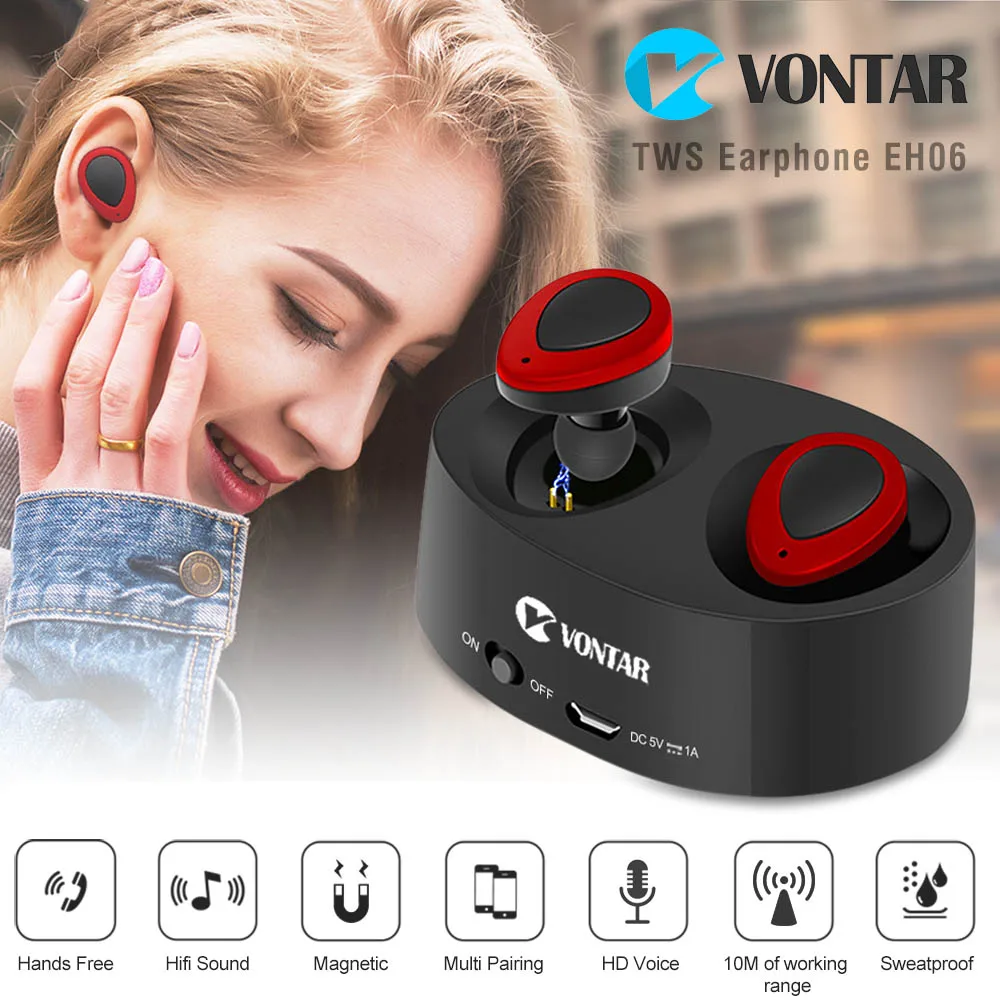

VONTAR K2 TWS Mini Portable Earbuds Twins Earphone Bluetooth 4.1 Sweatproof Wireless Headphone Battery Box Noise cancel Headset