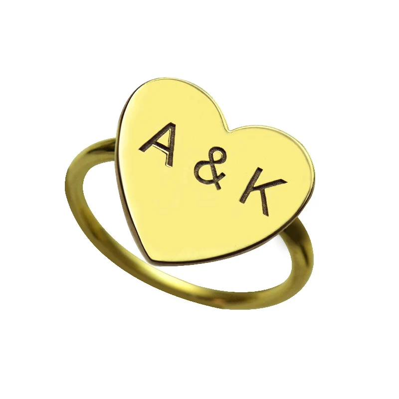 Wholesale Monogrammed Heart Ring Gold Color 2 Initials Monogram Name Ring Custom Name Jewelry Unique Gift for Everyday Wear