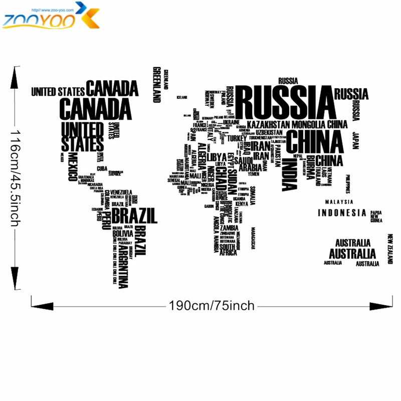 Большая карта мира настенные наклейки zooyoo95ab креативные буквы карта стены Искусство спальня домашние декоративные настенные наклейки