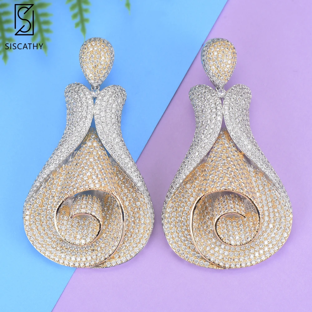 

41*72mm Luxury Indian Wedding Earrings Tulip Flower Cubic Zirconia Inlaid Dangle Drop Earrings pendientes mujer moda 2018