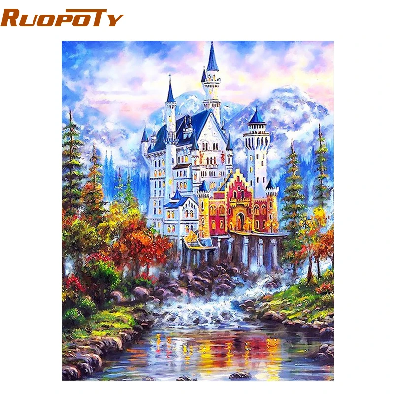 Ruopoty Peinture A L Huile Numerique Par Numeros Paysage De Chateau De Fantaisie Bricolage Tableau D Art Mural Moderne Peinture Sur Toile Pour Decoration De Maison Aliexpress