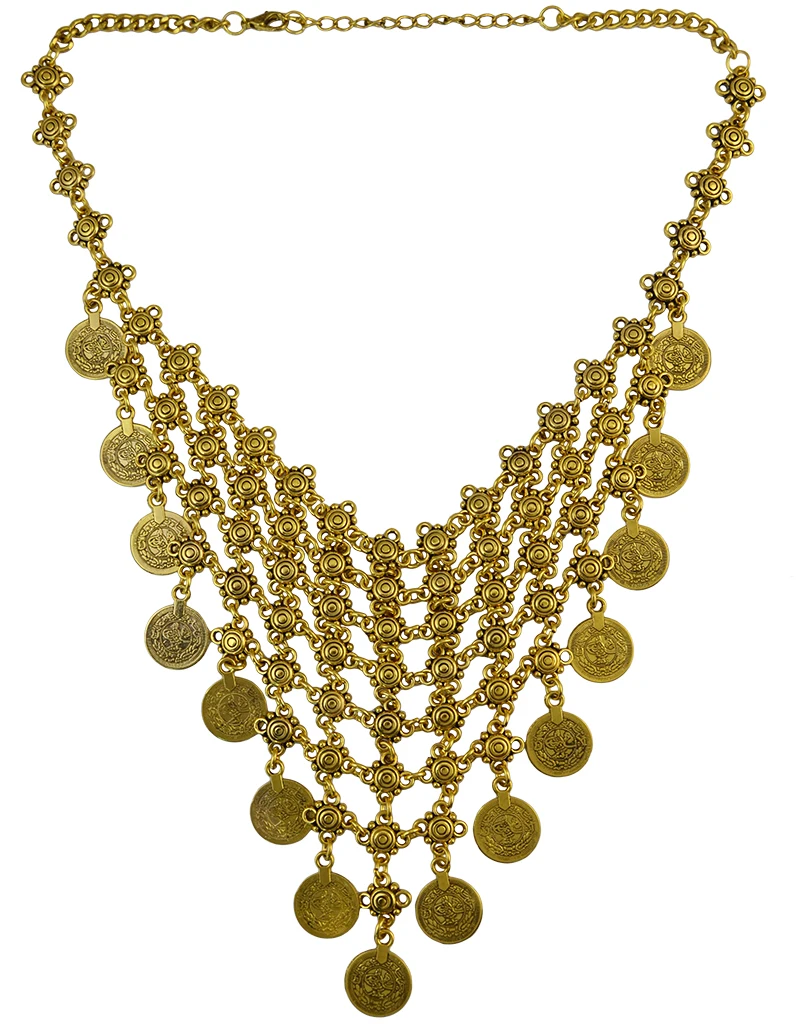 Цыганский богемный цветок этнический Серебряный Золотой турецкий Цыганский нагрудник монета ожерелье Бохо Коачелла пляжное колье ожерелье женские ювелирные изделия