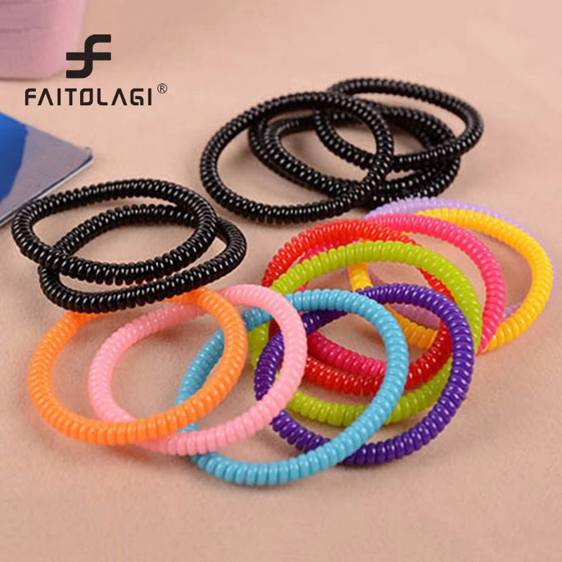 Buy Hot Sale Colorful Rubber Telephone Wire Hair Bands Women Ornament Hair Ties